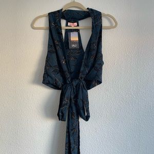 NWT NO REST FOR BRIDGET Blue Tie Front Crop, S